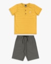 Conjunto Curto Infantil Menino com Camiseta Gola Padre - ReiRex - Mostarda-d4bbe07d-d339-4219-b82a-572539110d20