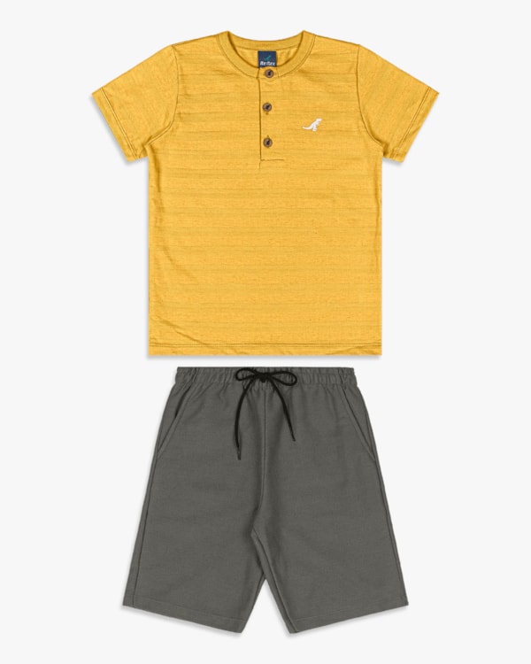 Conjunto Curto Infantil Menino com Camiseta Gola Padre - ReiRex - Mostarda