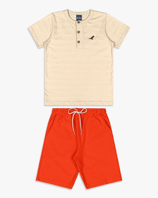 Conjunto Curto Infantil Menino com Camiseta Gola Padre - ReiRex - Tapioca