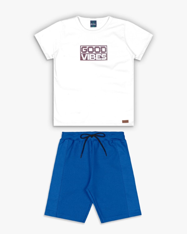 Conjunto Curto Infantil Menino com Estampa 3D - ReiRex - Branco