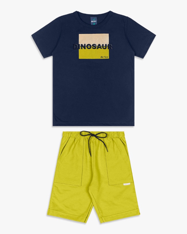 Conjunto Curto Infantil Menino com Estampa Bordado - ReiRex - Oxford-7704466a-88e7-449c-808a-4d5b5b4564bf