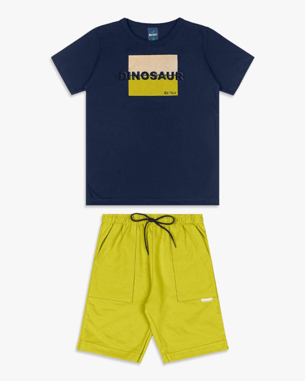 Conjunto Curto Infantil Menino com Estampa Bordado - ReiRex - Oxford