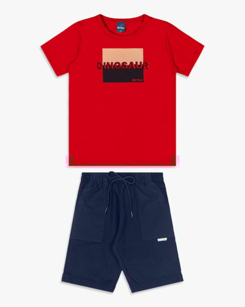 Conjunto Curto Infantil Menino com Estampa Bordado - ReiRex - Tomato