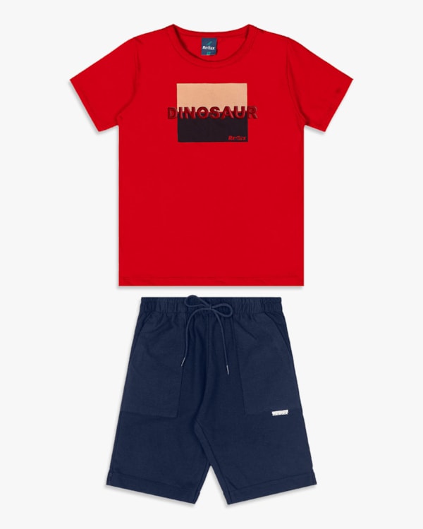 Conjunto Curto Infantil Menino com Estampa Bordado - ReiRex - Tomato