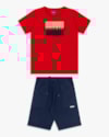 Conjunto Curto Infantil Menino com Estampa Bordado - ReiRex - Tomato-746a924b-3ff7-48bb-9716-3ee8f063b6f4