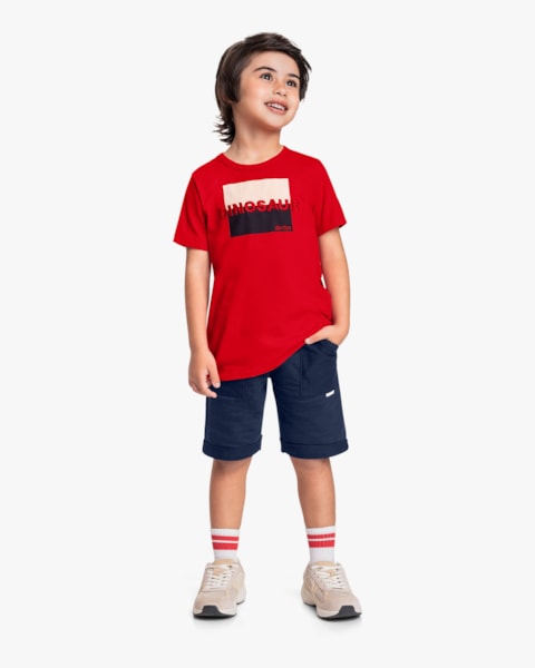 Conjunto Curto Infantil Menino com Estampa Bordado - ReiRex - Tomato