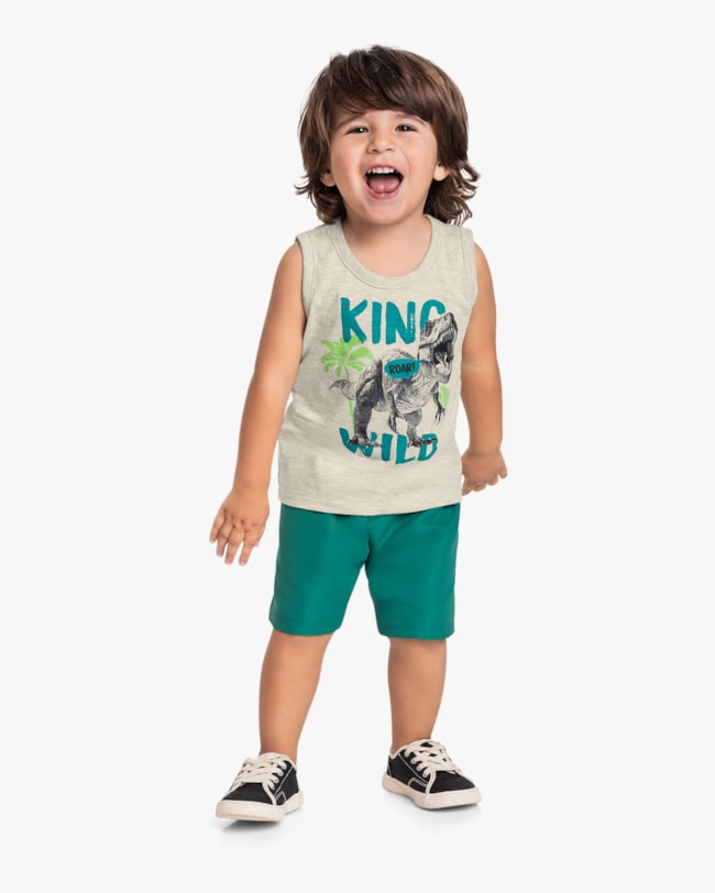 Conjunto Curto Infantil Menino com Estampa Dino - ReiRex - Mescla Banana-f825b60b-f804-40ca-99f6-fcaec1315860