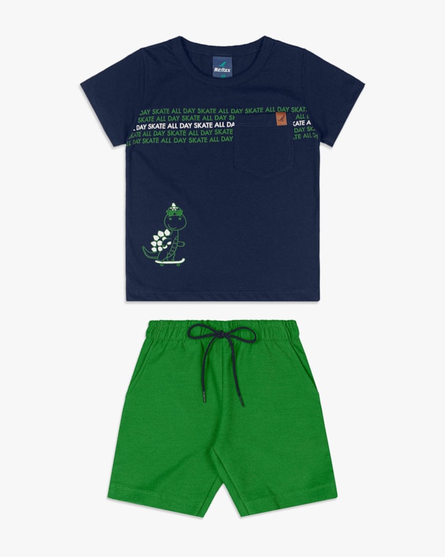 Conjunto Curto Infantil Menino com Estampa Dino - ReiRex - Oxford-d905951a-4d03-43b2-ae91-250c9f0ed7da