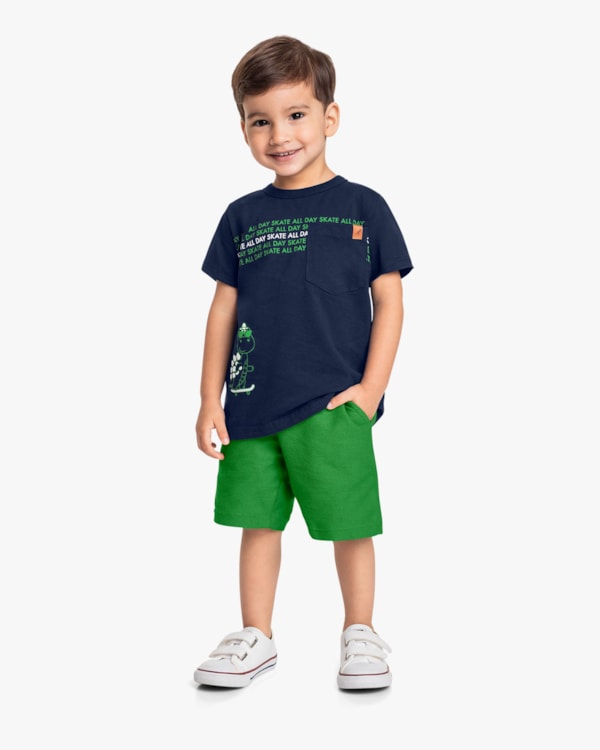 Conjunto Curto Infantil Menino com Estampa Dino - ReiRex - Oxford