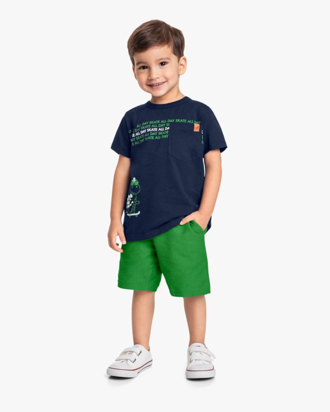 Conjunto Curto Infantil Menino com Estampa Dino - ReiRex - Oxford-8e382733-b7fc-4d7f-977c-f1b2576c5fb4
