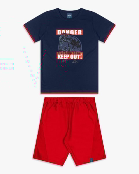 Conjunto Curto Infantil Menino com Estampa Dinossauro - ReiRex - Oxford