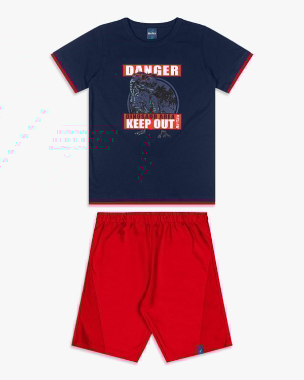 Conjunto Curto Infantil Menino com Estampa Dinossauro - ReiRex - Oxford