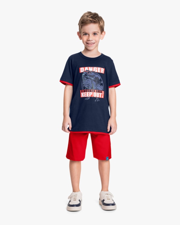 Conjunto Curto Infantil Menino com Estampa Dinossauro - ReiRex - Oxford