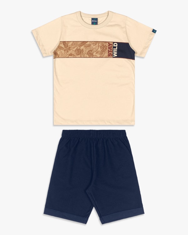 Conjunto Curto Infantil Menino com Estampa Folhagens - ReiRex - Tapioca