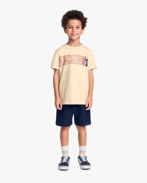 Conjunto Curto Infantil Menino com Estampa Folhagens - ReiRex - Tapioca