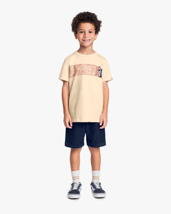 Conjunto Curto Infantil Menino com Estampa Folhagens - ReiRex - Tapioca