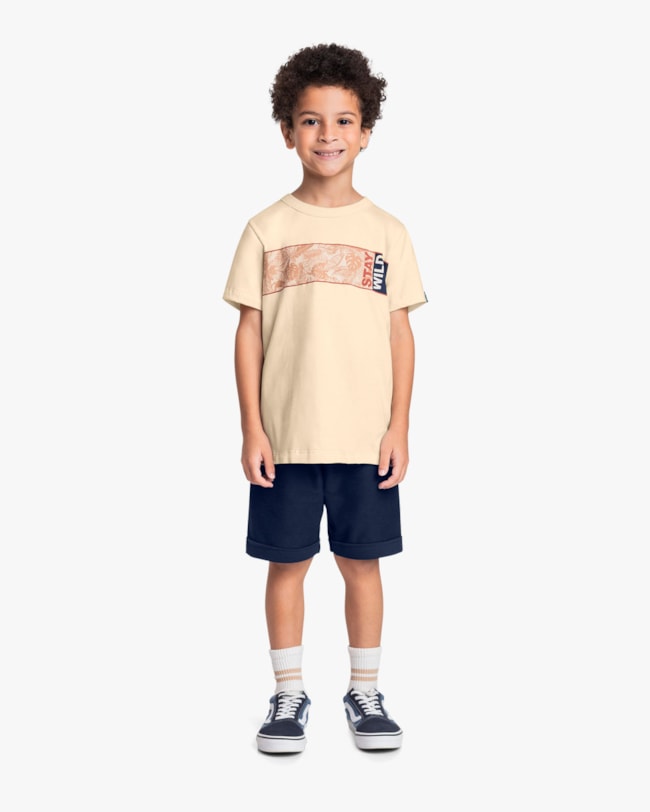 Conjunto Curto Infantil Menino com Estampa Folhagens - ReiRex - Tapioca-7499550f-affe-4e10-8b72-e87d0825f172