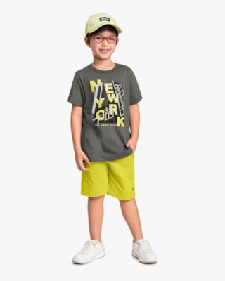 Conjunto Curto Infantil Menino com Estampa Frontal - ReiRex - Dark Mescla