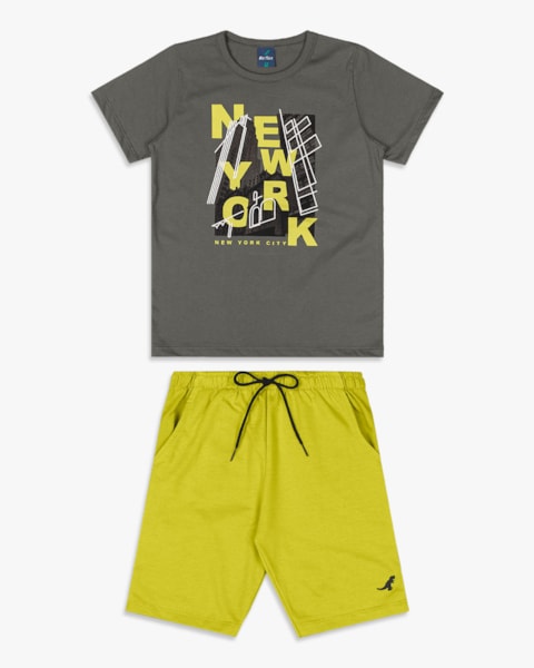 Conjunto Curto Infantil Menino com Estampa Frontal - ReiRex - Dark Mescla