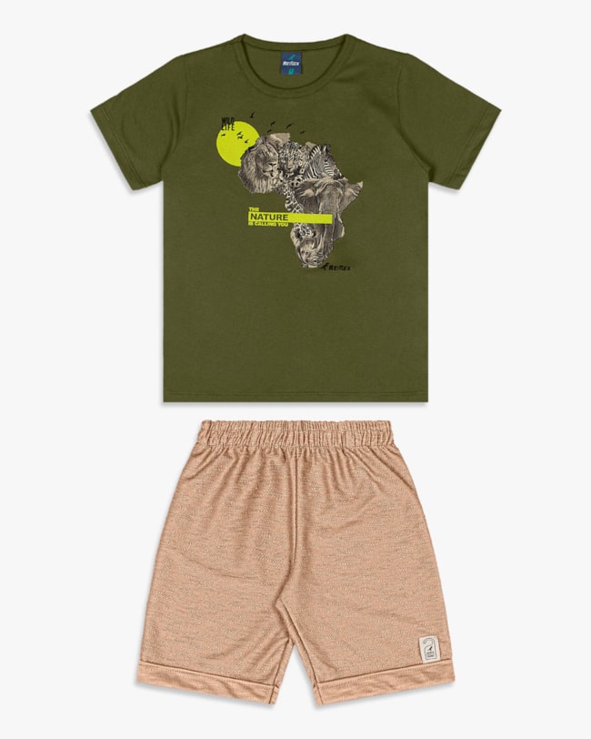 Conjunto Curto Infantil Menino com Estampa Pantanal - ReiRex - Oliveira-2dd97bc4-1370-4378-bd89-7edd82c54354