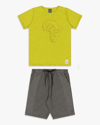 Conjunto Curto Infantil Menino com Estampa Relevo -ReiRex -Aspargo