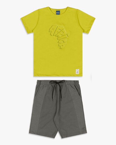 Conjunto Curto Infantil Menino com Estampa Relevo -ReiRex -Aspargo