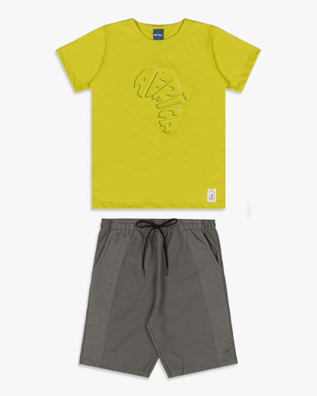 Conjunto Curto Infantil Menino com Estampa Relevo -ReiRex -Aspargo-d11a8c43-fc79-4803-86e8-0e05eba58c50