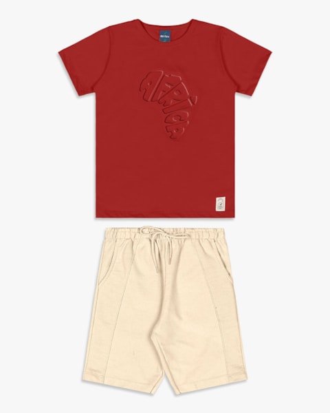 Conjunto Curto Infantil Menino com Estampa Relevo -ReiRex -Sienna