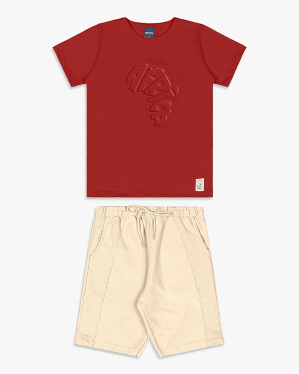 Conjunto Curto Infantil Menino com Estampa Relevo -ReiRex -Sienna