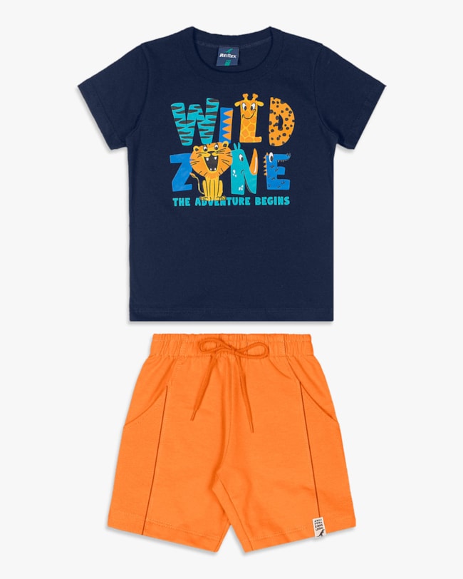 Conjunto Curto Infantil Menino com Estampa Selva - ReiRex - Oxford-92bf35a0-9799-49f5-aa26-730b07f329c0