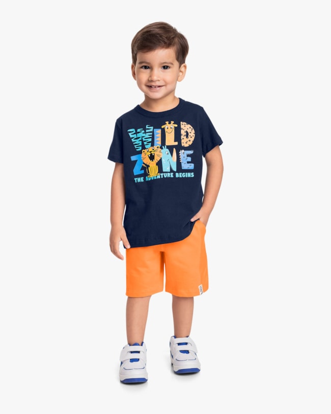 Conjunto Curto Infantil Menino com Estampa Selva - ReiRex - Oxford-af512d57-2bd1-4853-bd16-cb77103308a3