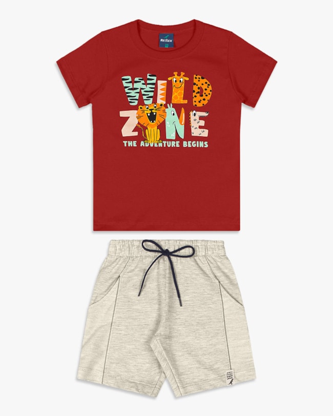 Conjunto Curto Infantil Menino com Estampa Selva - ReiRex - Sienna-8e972219-904e-4e14-b92f-c3cf84182a0a