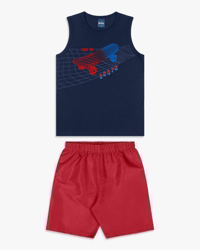 Conjunto Curto Infantil Menino com Estampa Skate - ReiRex - Oxford-01598839-c325-4ec3-b134-306d97057bad