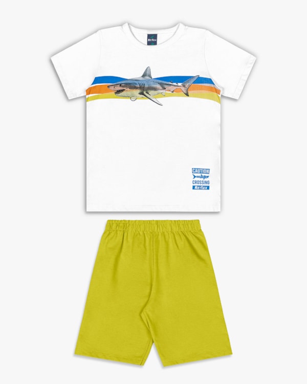 Conjunto Curto Infantil Menino com Estampa Tubarão - ReiRex - Branco