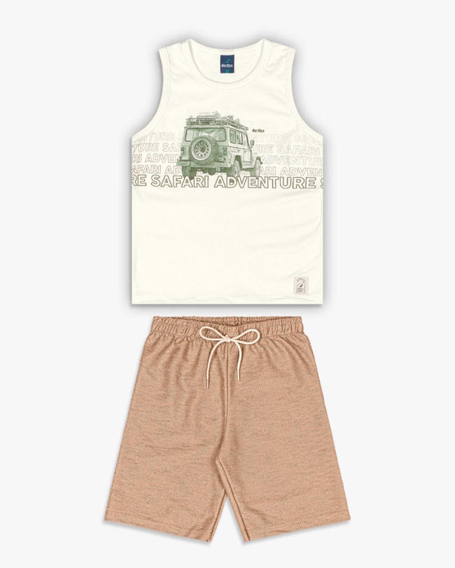 Conjunto Curto Infantil Menino Estampa Aventura Safari - ReiRex - Natural-fcb05bce-00c4-4b0d-aa59-1179a02a8dc4