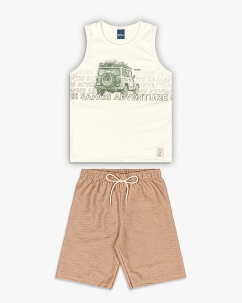 Conjunto Curto Infantil Menino Estampa Aventura Safari - ReiRex - Natural