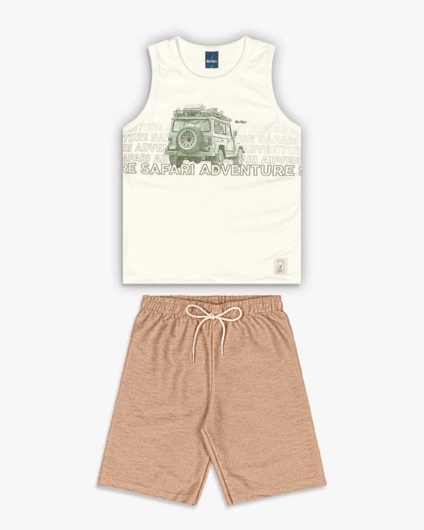 Conjunto Curto Infantil Menino Estampa Aventura Safari - ReiRex - Natural