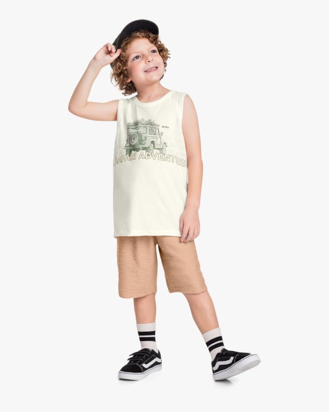 Conjunto Curto Infantil Menino Estampa Aventura Safari - ReiRex - Natural-909ce1a5-65f5-48d6-8c78-804f1a04d151