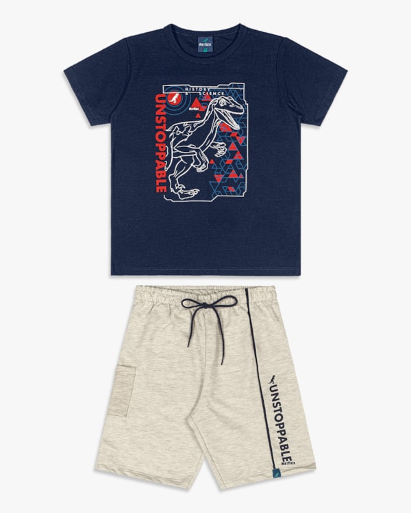 Conjunto Curto Infantil Menino Estampa Dinossauro - ReiRex - Oxford