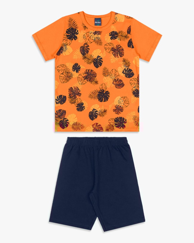 Conjunto Curto Infantil Menino Estampa Folhagens - ReiRex - Nectarine-de448578-7268-4436-951f-475edf645b2c