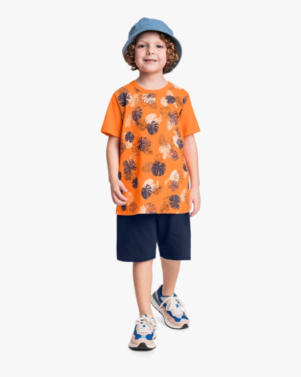 Conjunto Curto Infantil Menino Estampa Folhagens - ReiRex - Nectarine