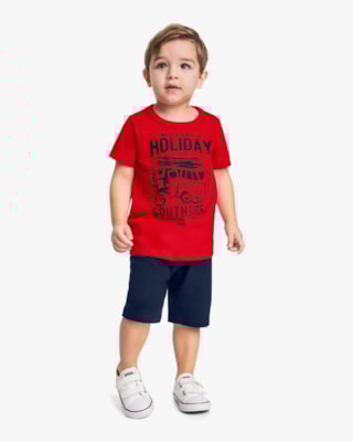 Conjunto Curto Infantil Menino Estampa Kombi - ReiRex - Tomato