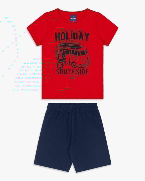 Conjunto Curto Infantil Menino Estampa Kombi - ReiRex - Tomato
