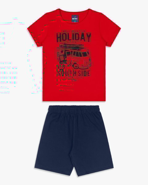 Conjunto Curto Infantil Menino Estampa Kombi - ReiRex - Tomato