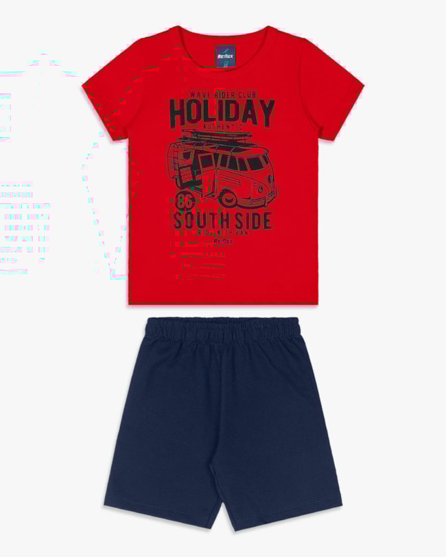 Conjunto Curto Infantil Menino Estampa Kombi - ReiRex - Tomato-2bec850c-7090-4689-91d1-3c85dea8af84