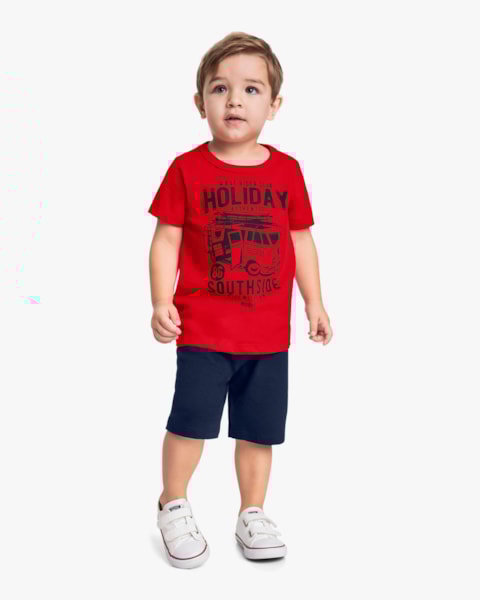 Conjunto Curto Infantil Menino Estampa Kombi - ReiRex - Tomato