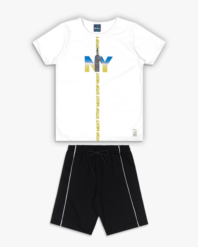 Conjunto Curto Infantil Menino Estampa Nova Iorque - ReiRex - Branco-8a9d7438-2b5c-4d7d-b17e-cda31aa9660c