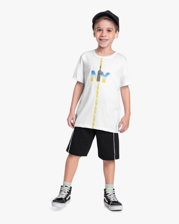 Conjunto Curto Infantil Menino Estampa Nova Iorque - ReiRex - Branco