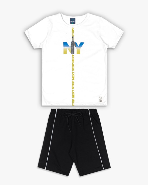Conjunto Curto Infantil Menino Estampa Nova Iorque - ReiRex - Branco