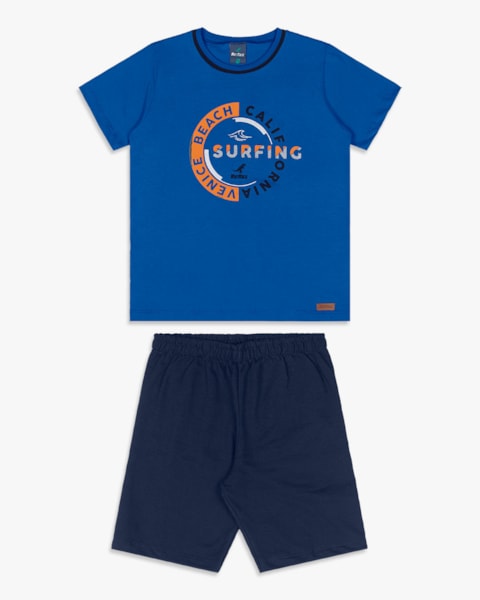 Conjunto Curto Infantil Menino Estampa Surf - ReiRex - Azul Mar